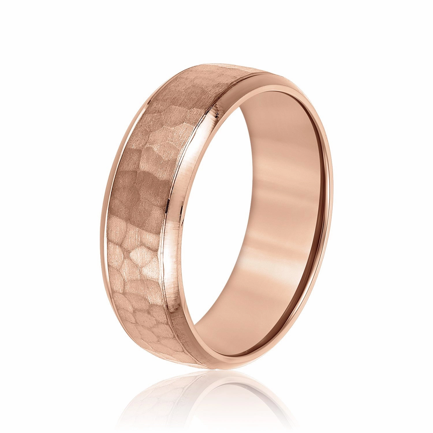 Mens Hammered Domed Bevered Wedding Band