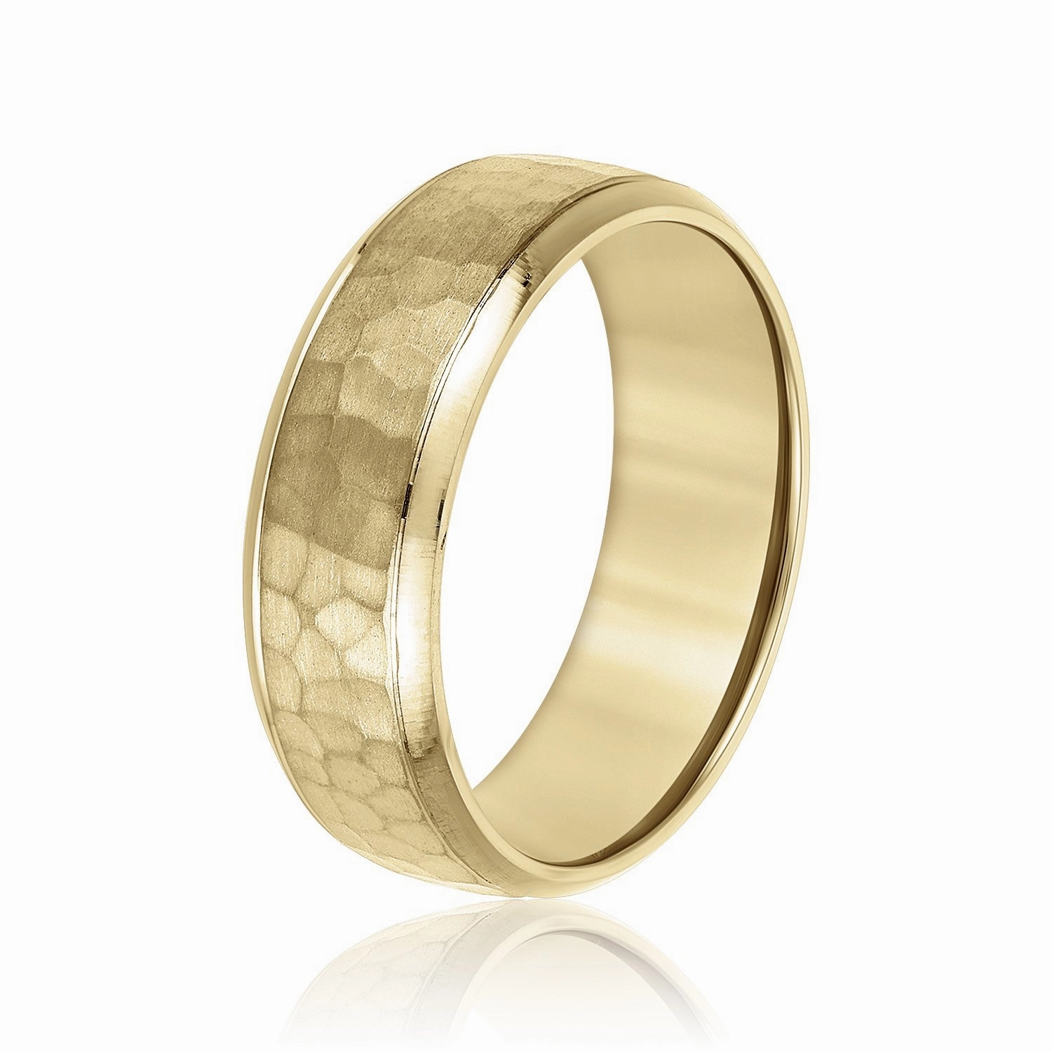 Mens Hammered Domed Bevered Wedding Band