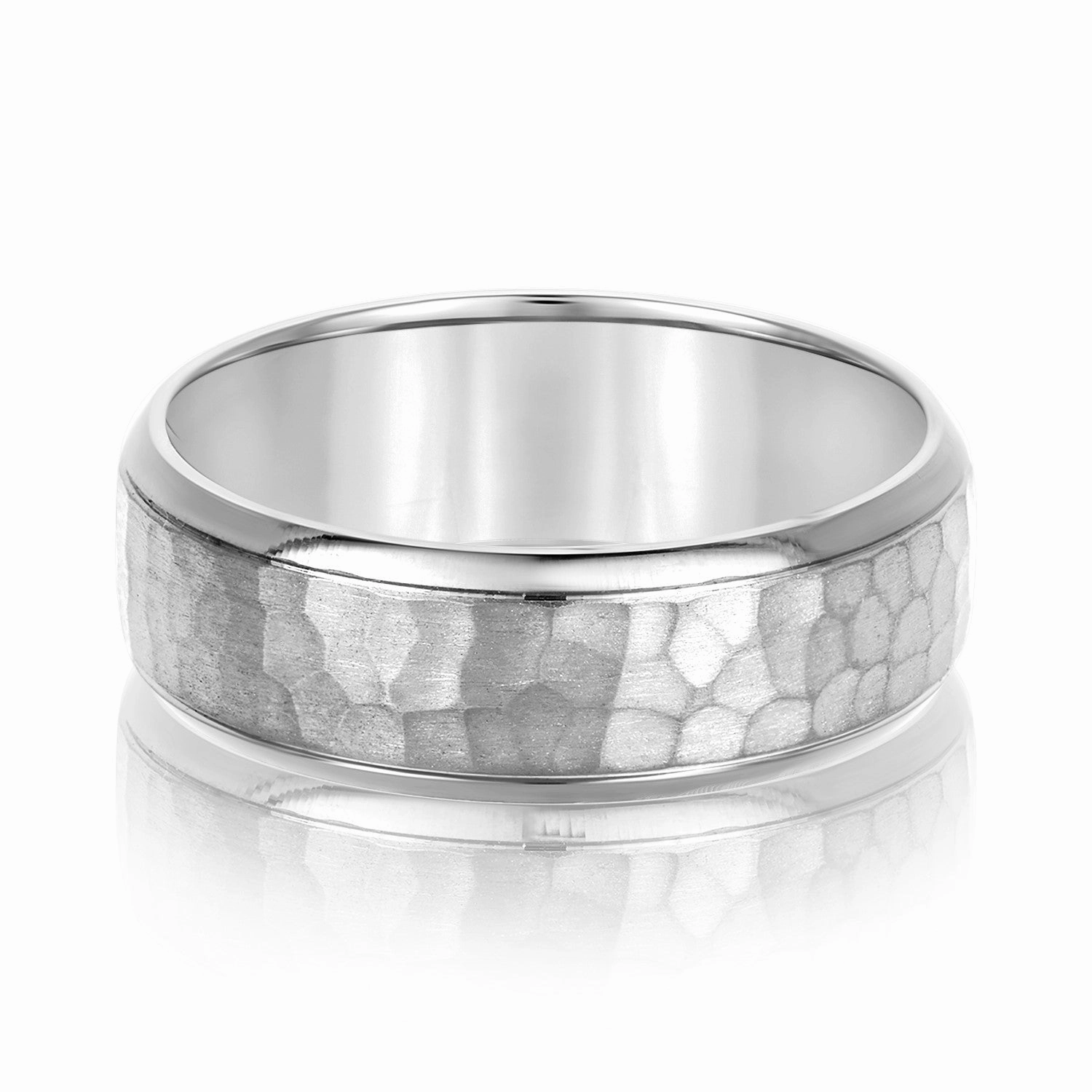 Mens Hammered Domed Bevered Wedding Band