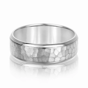 Mens Hammered Domed Bevered Wedding Band