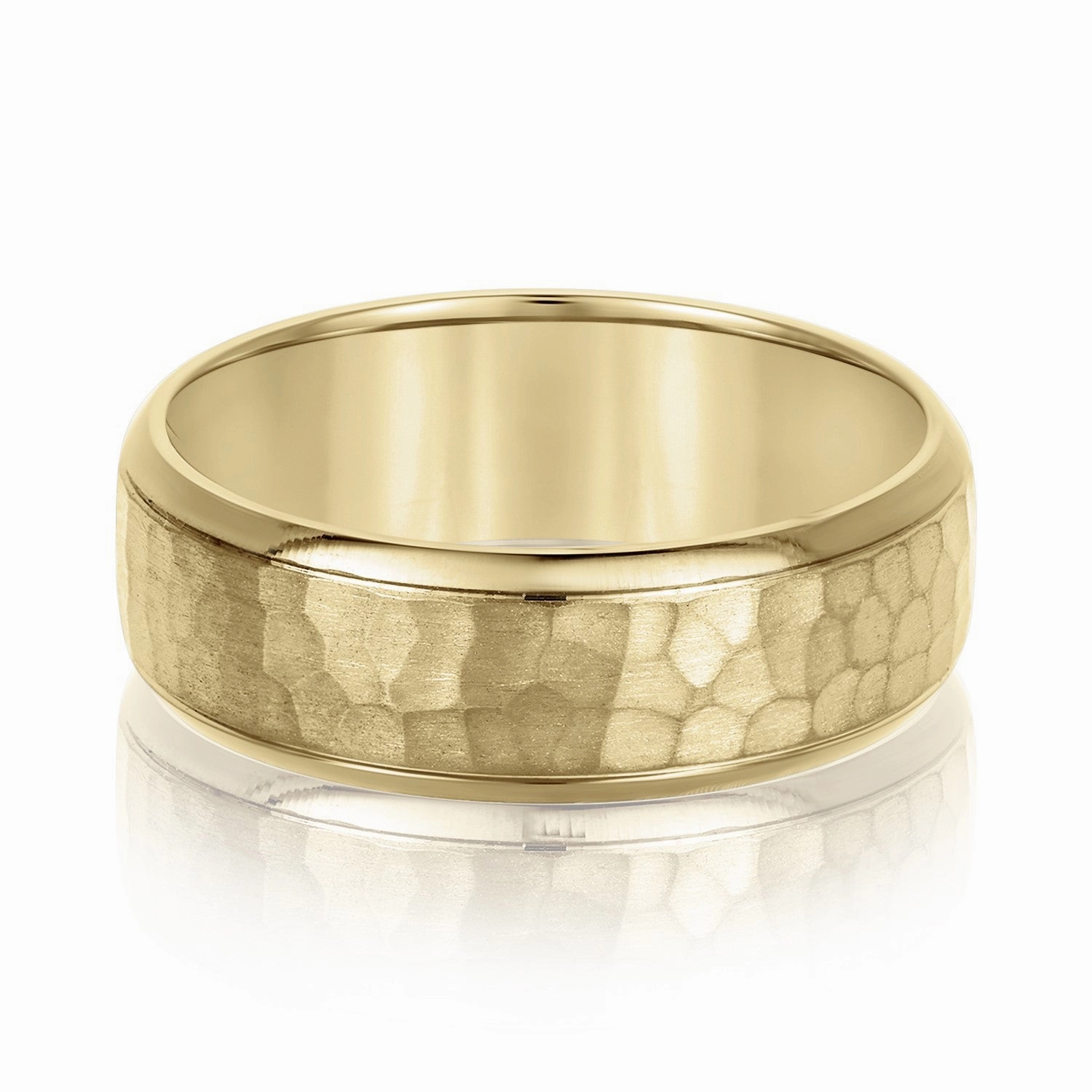 Mens Hammered Domed Bevered Wedding Band