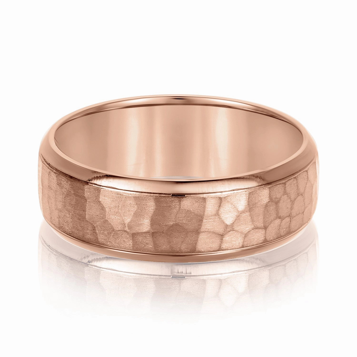 Mens Hammered Domed Bevered Wedding Band