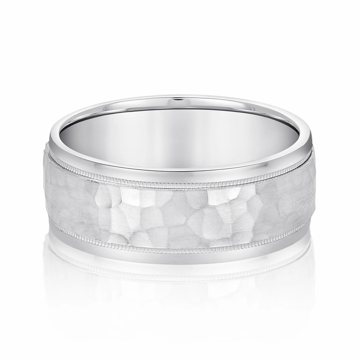 Mens Milgrain Edges Hammered Center Band