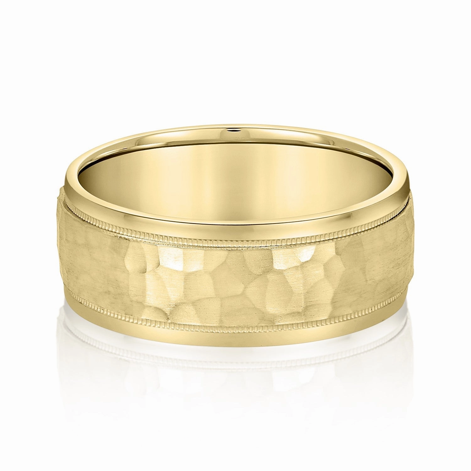Mens Milgrain Edges Hammered Center Band