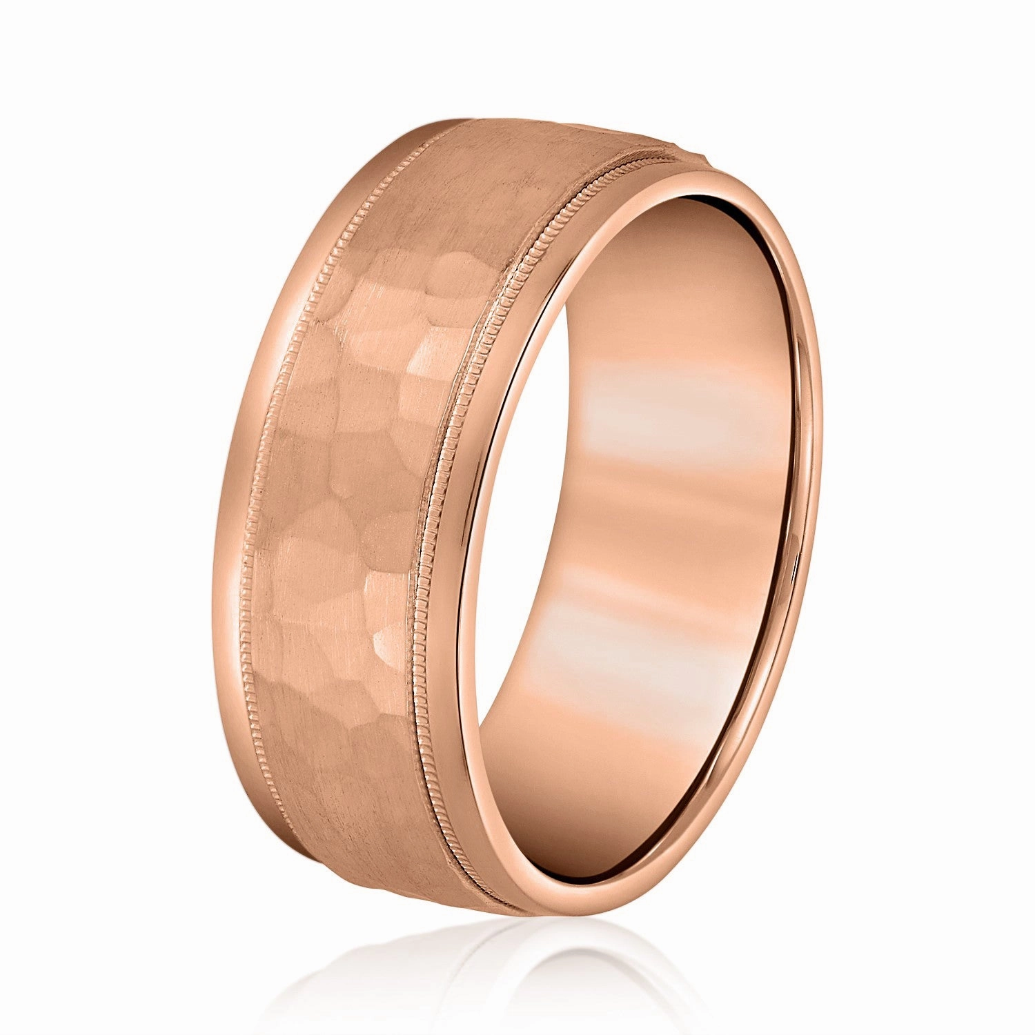 Mens Milgrain Edges Hammered Center Band
