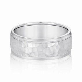 Mens Milgrain Edges Hammered Center Band