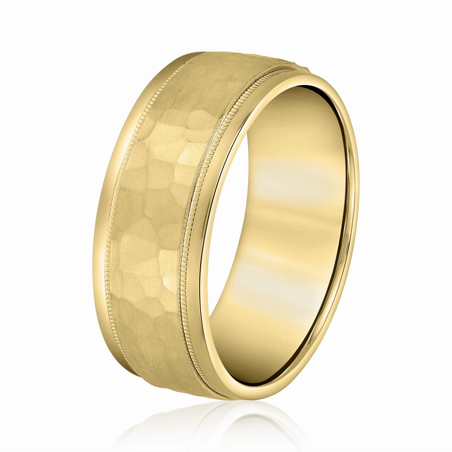 Mens Milgrain Edges Hammered Center Band