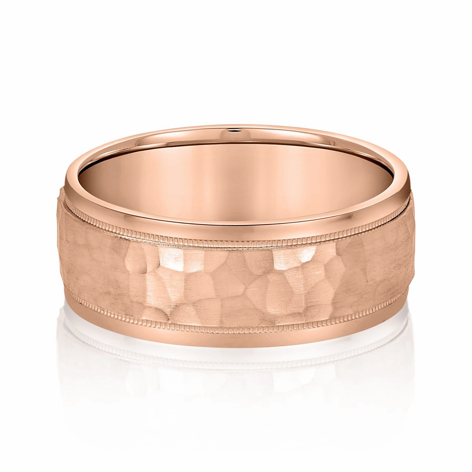 Mens Milgrain Edges Hammered Center Band