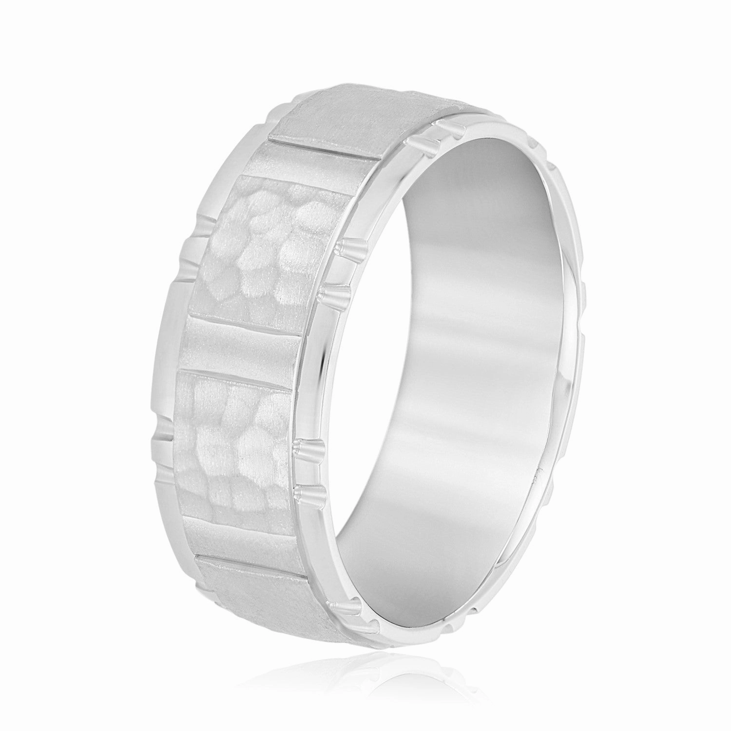 Mens Striped Hammered Brick Pattern Wedding Band