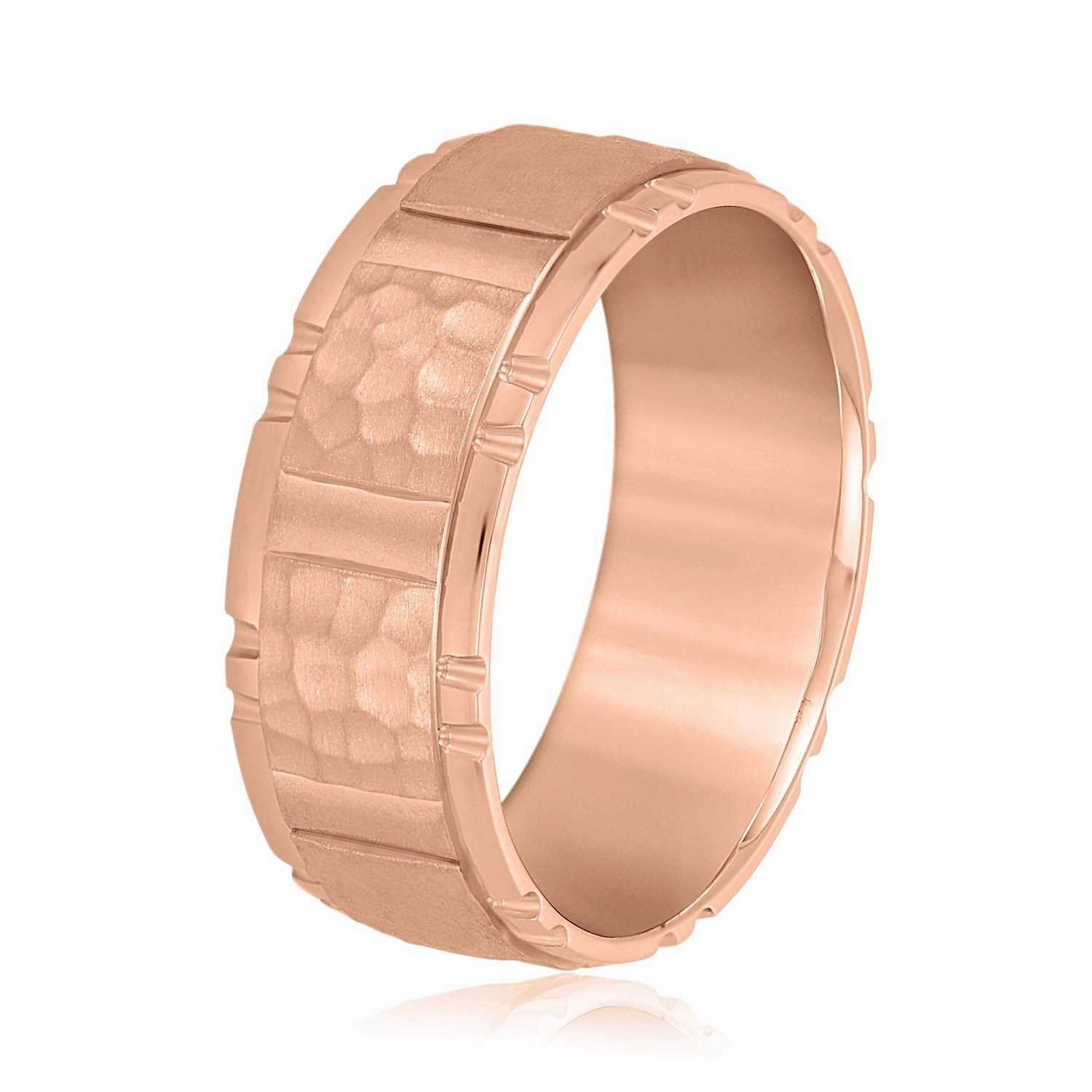 Mens Striped Hammered Brick Pattern Wedding Band
