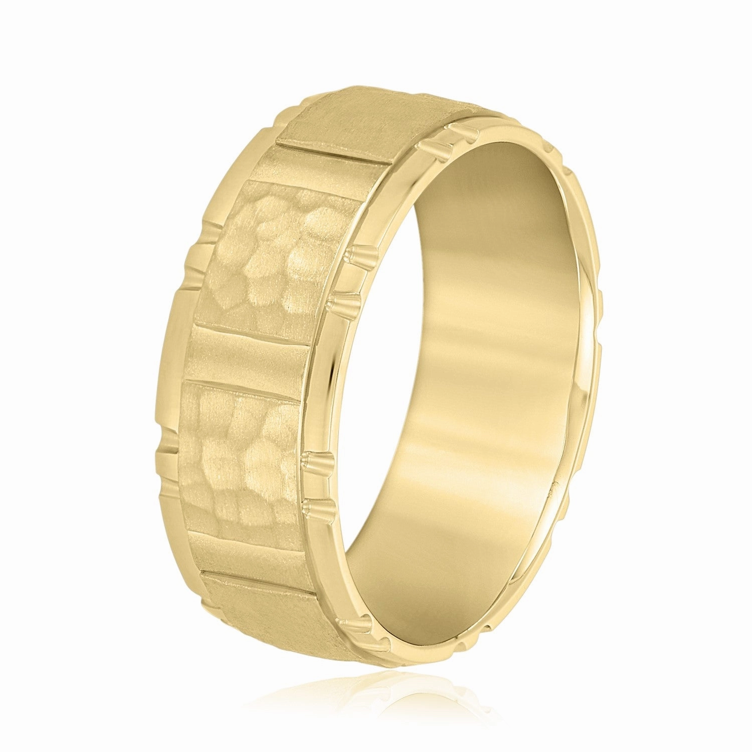 Mens Striped Hammered Brick Pattern Wedding Band