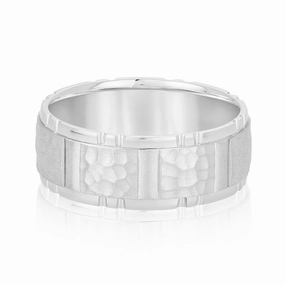 Mens Striped Hammered Brick Pattern Wedding Band