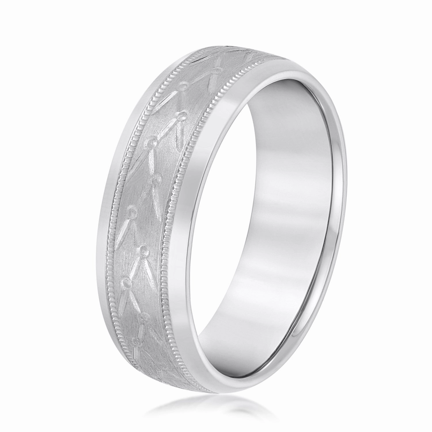Mens Unique Design Pattern Band with Milgrain Accent