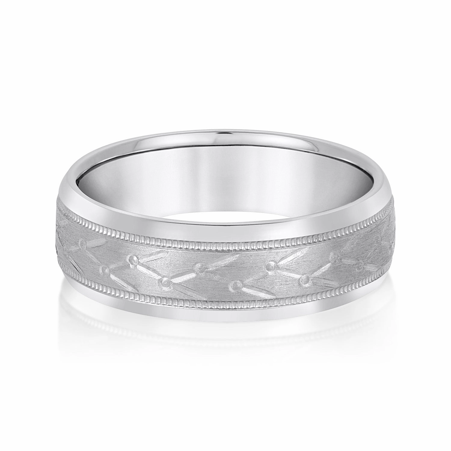Mens Unique Design Pattern Band with Milgrain Accent