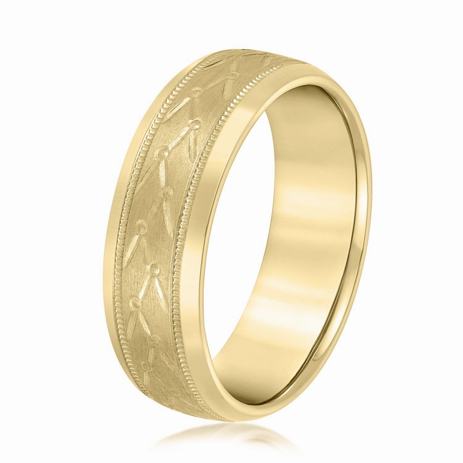 Mens Unique Design Pattern Band with Milgrain Accent