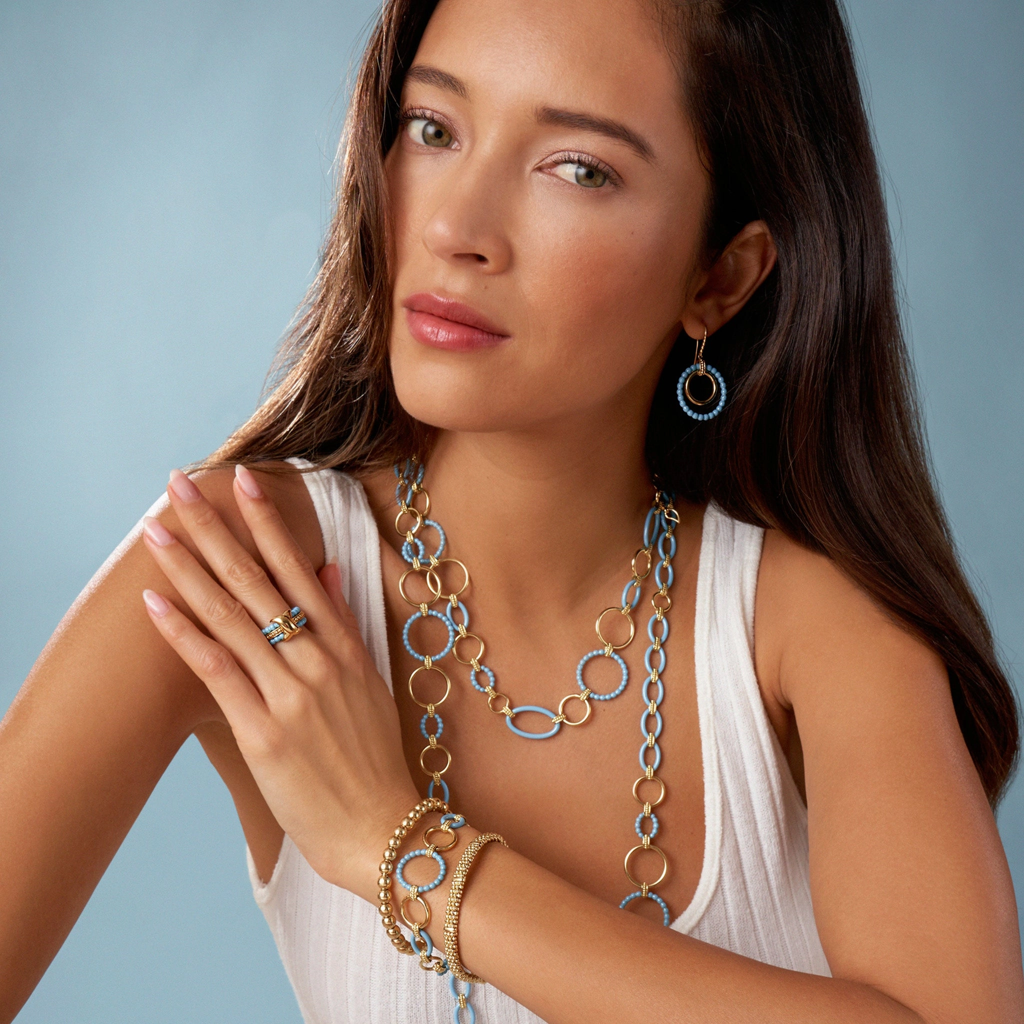 Meridian 18K Gold and Blue Ceramic Circle Drop Earrings