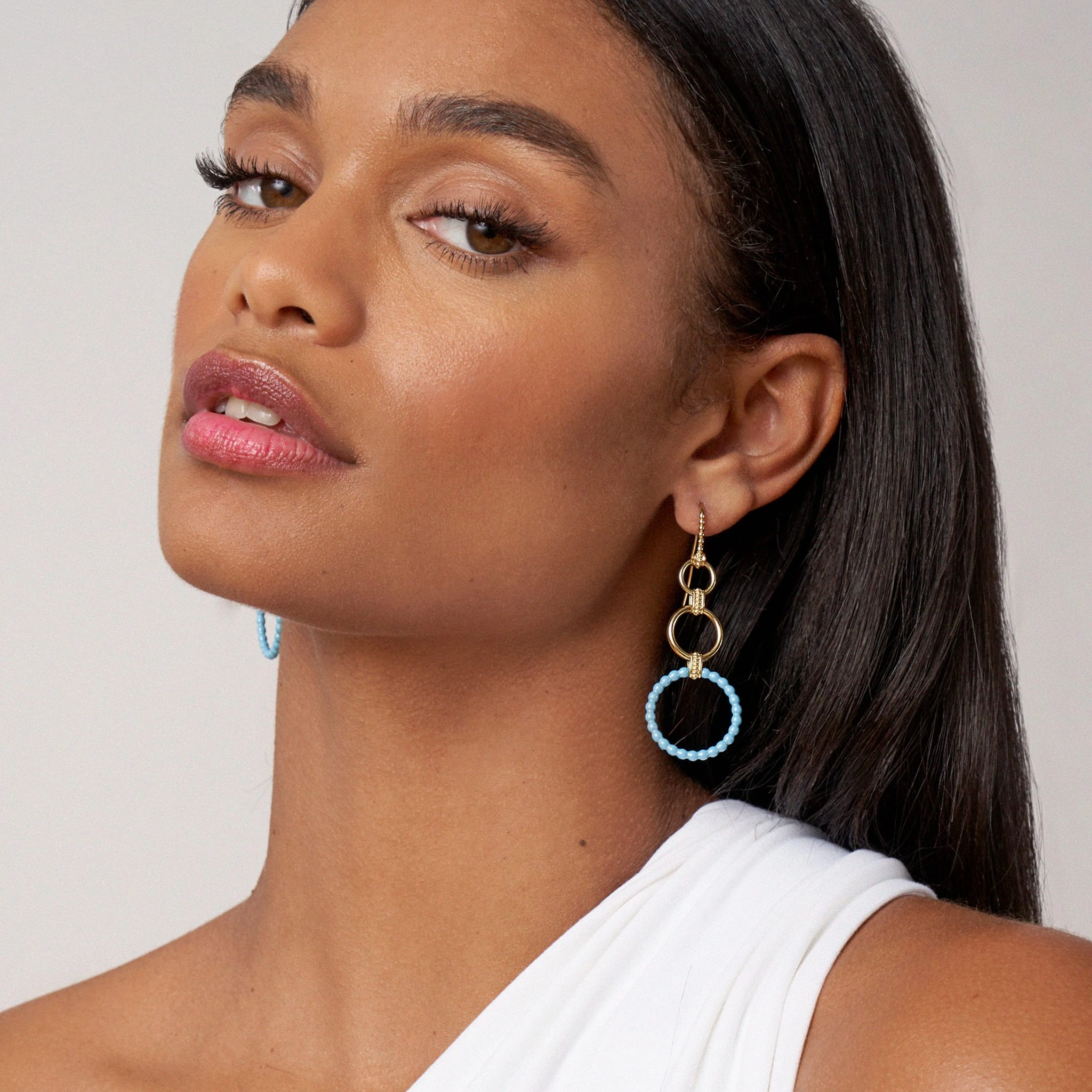 Meridian 18K Gold and Blue Ceramic Circle Drop Earrings