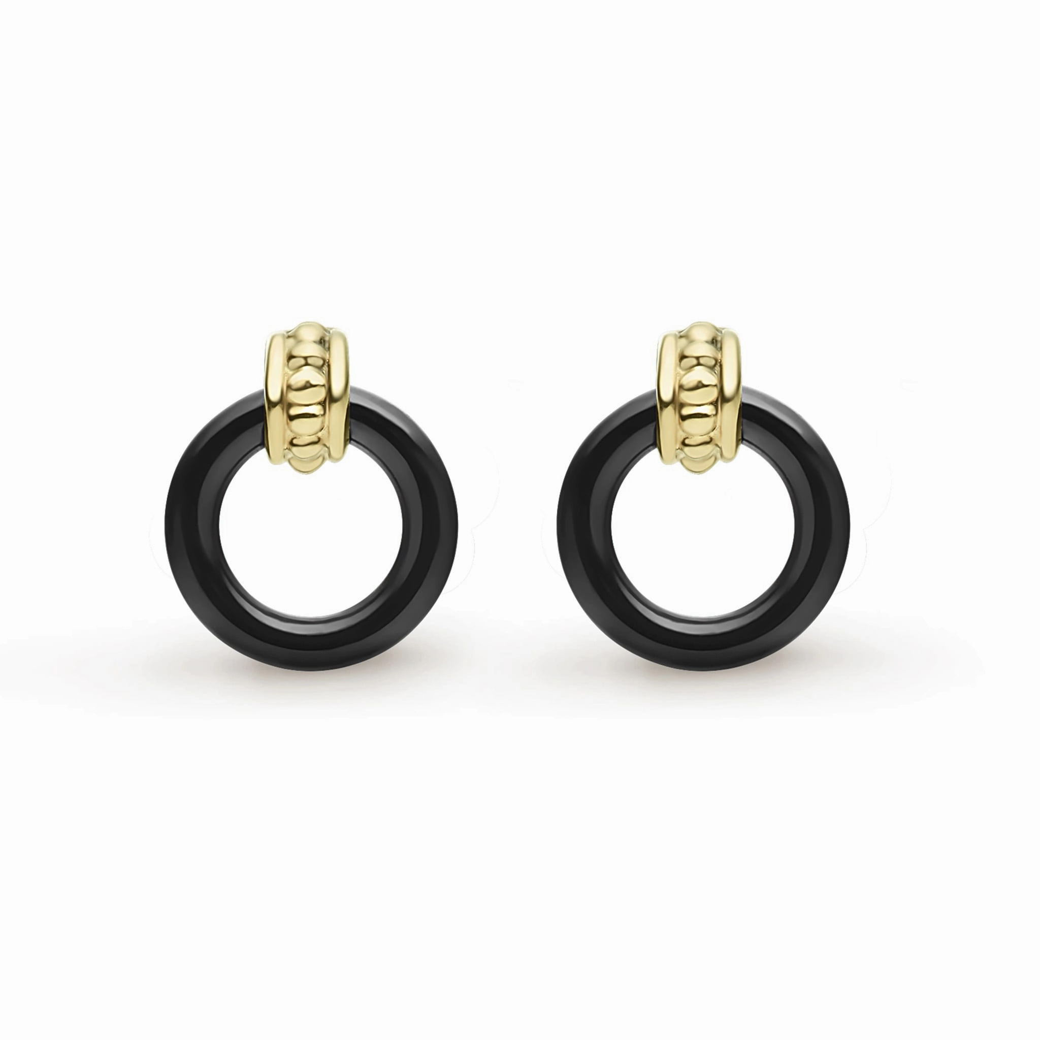 Meridian 18K Gold Black Ceramic Circle Stud Earrings