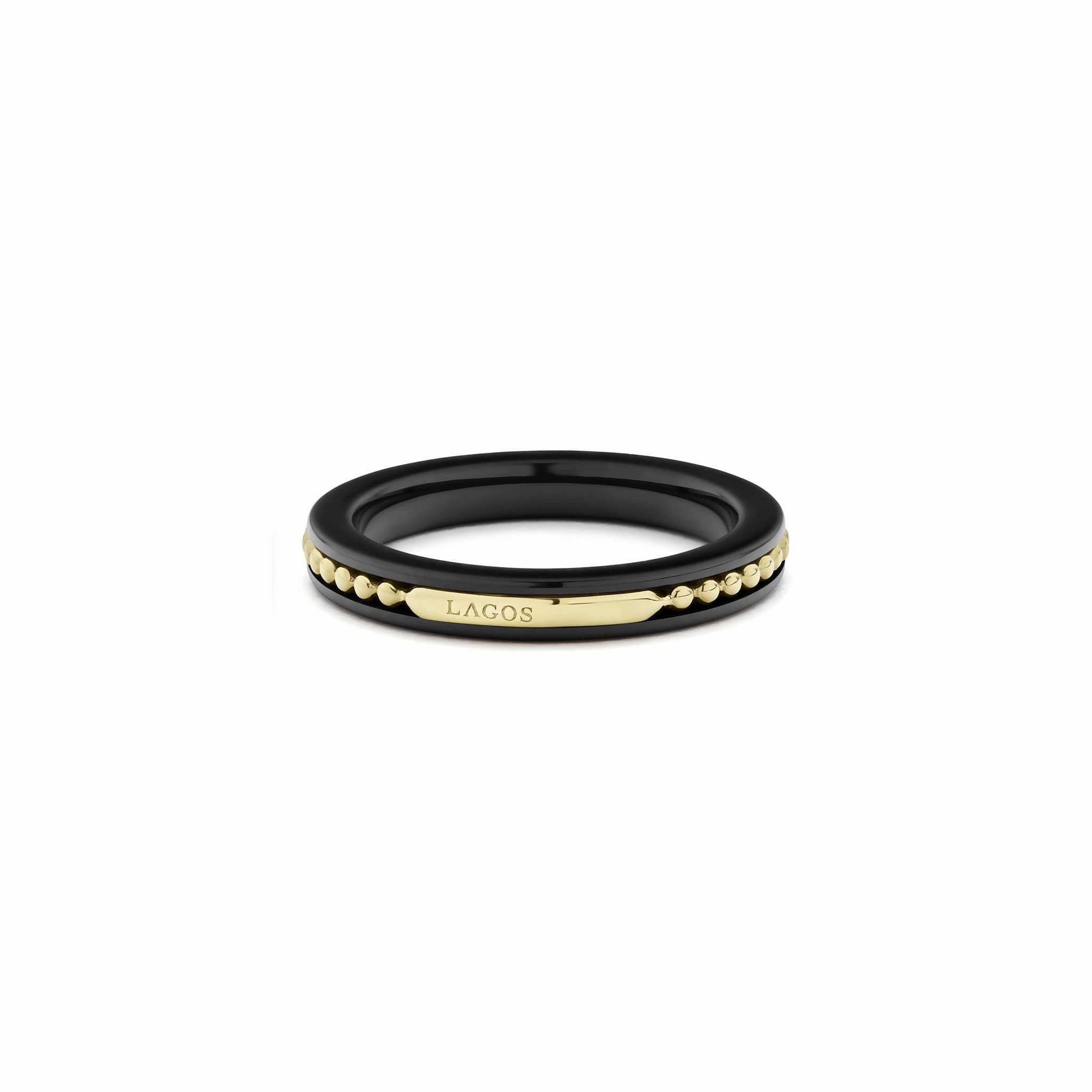 Meridian 18K Gold Caviar and Black Ceramic Stacking Ring