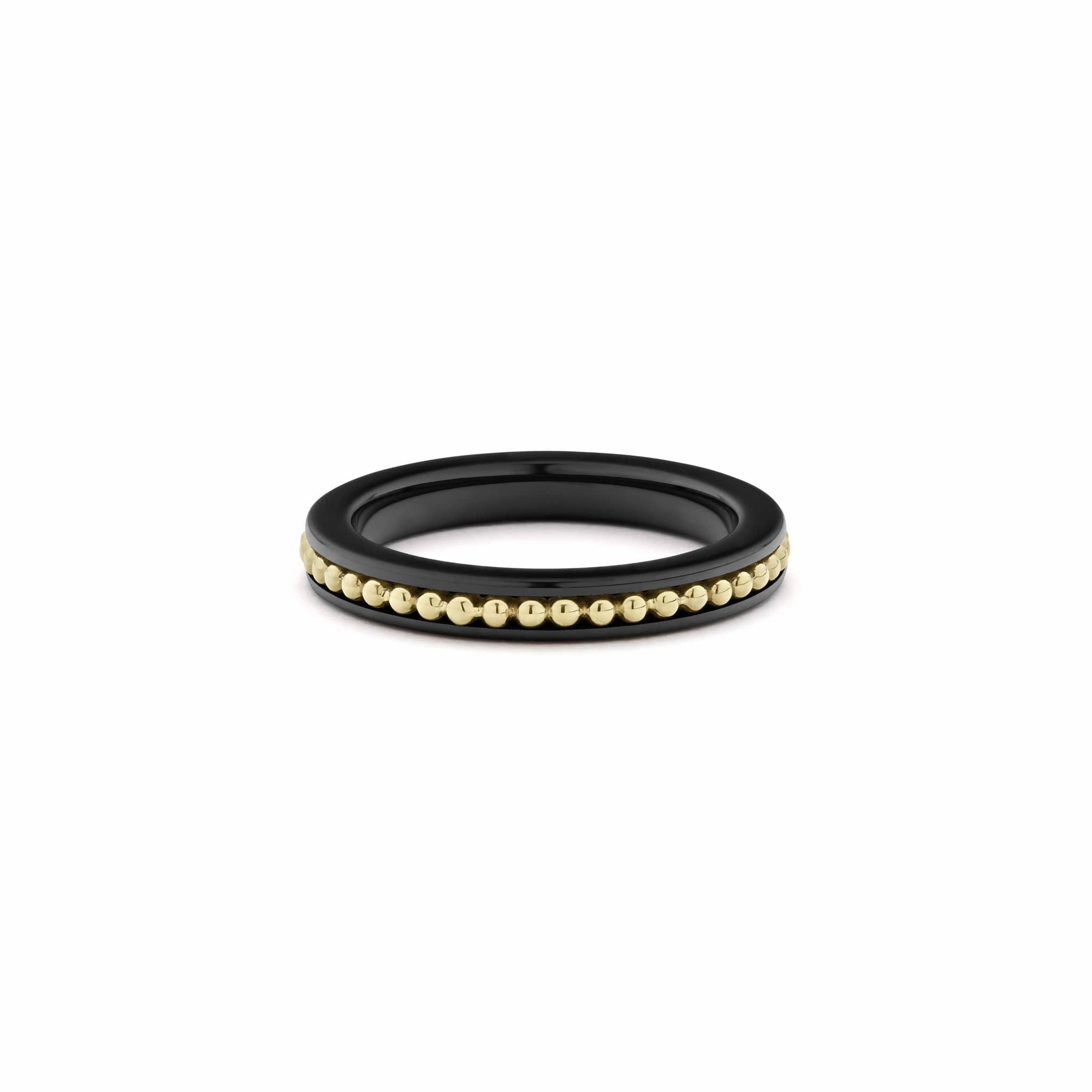 Meridian 18K Gold Caviar and Black Ceramic Stacking Ring