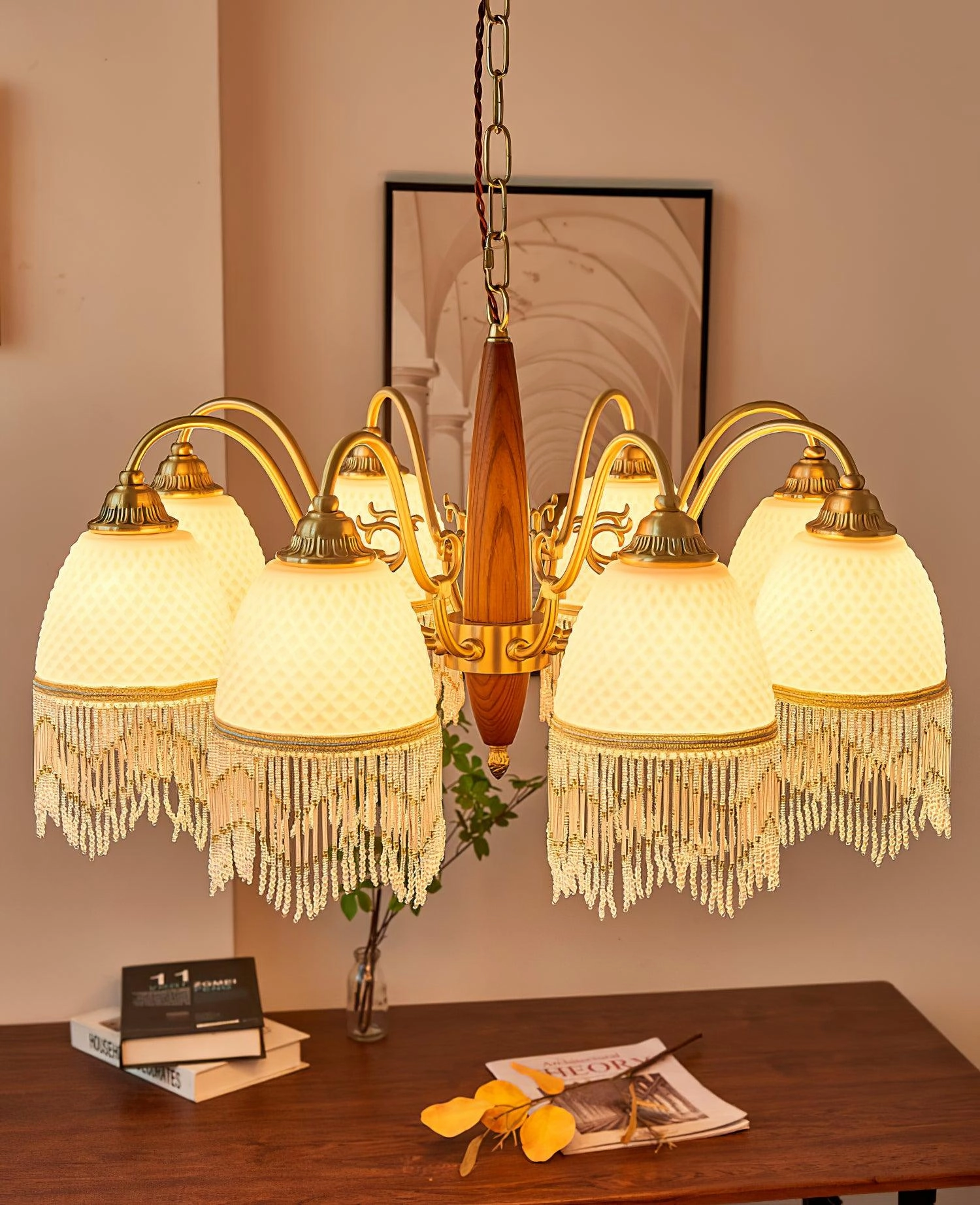 Mesh Tassel Glass Chandelier