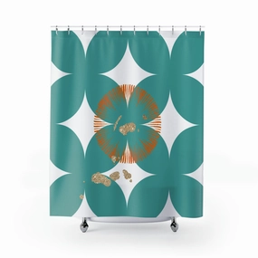 Mid Century Shower Curtain | Abstract Retro Teal Orange Geometric Lighting,Home Lighting