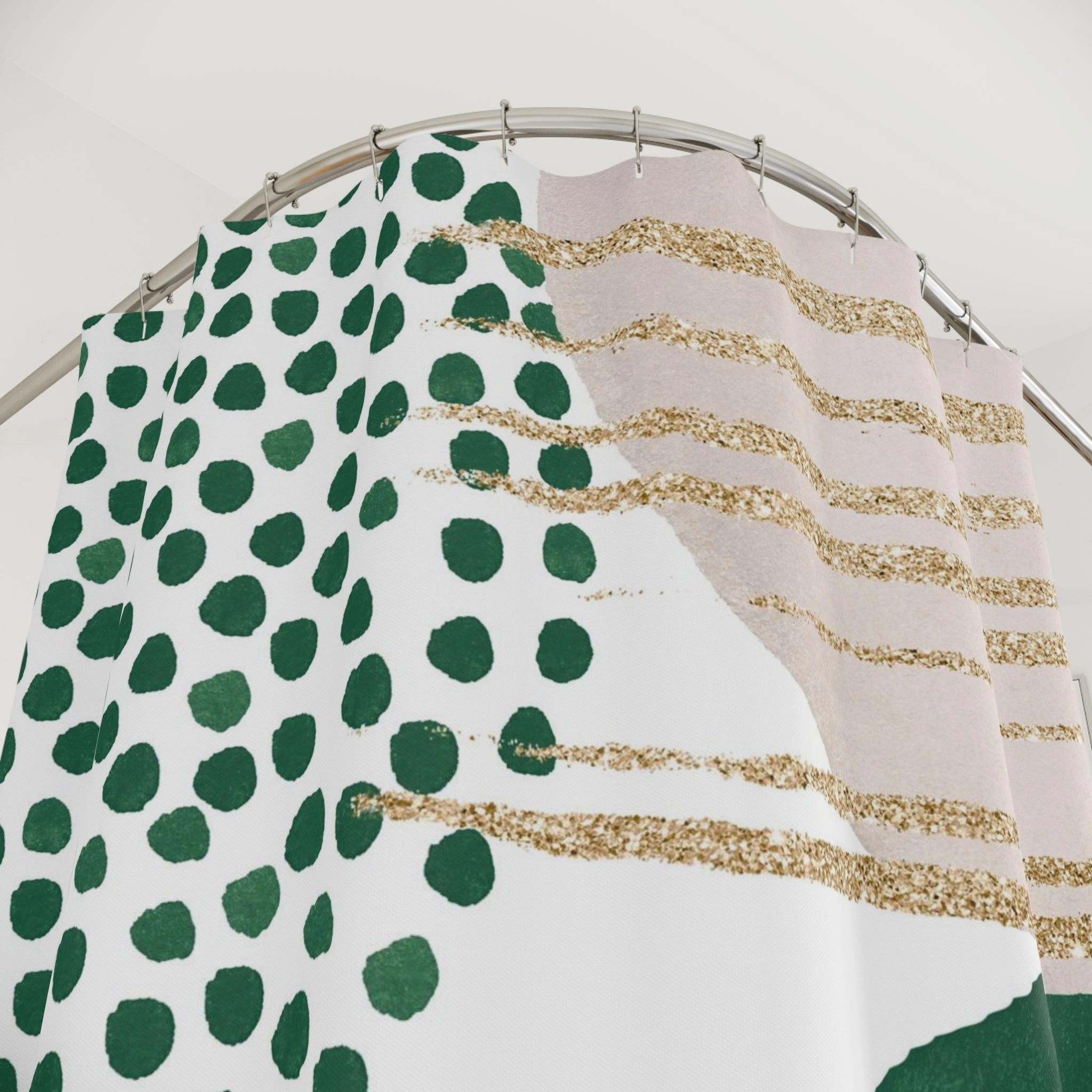 Mid Century Shower Curtain | Abstract Watercolor Green Blush, Beige
