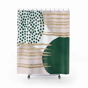 Mid Century Shower Curtain | Abstract Watercolor Green Blush, Beige Lighting,Home Lighting