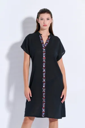 Midi Japanese-Style Dress with Trim (8084)