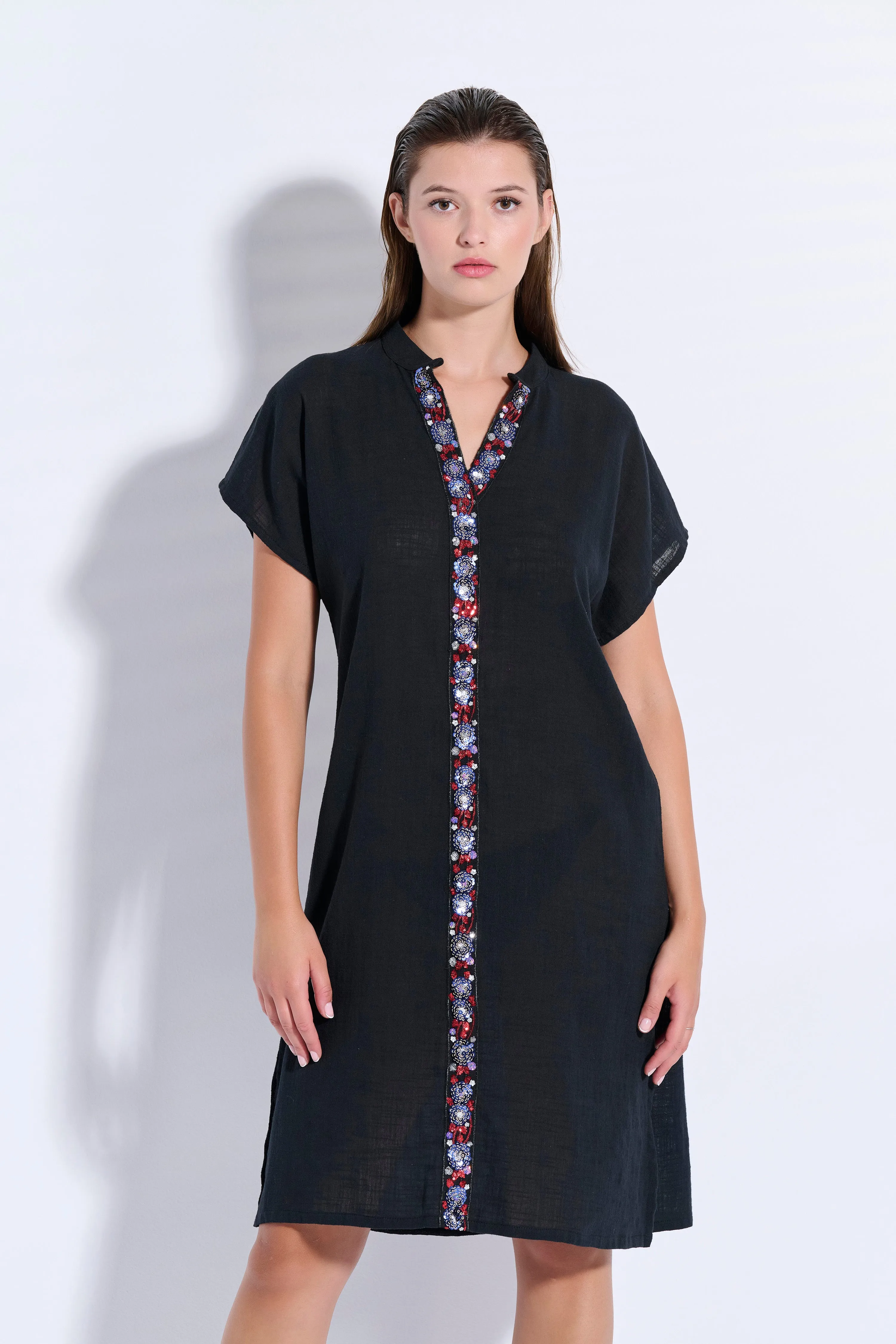 Midi Japanese-Style Dress with Trim (8084)