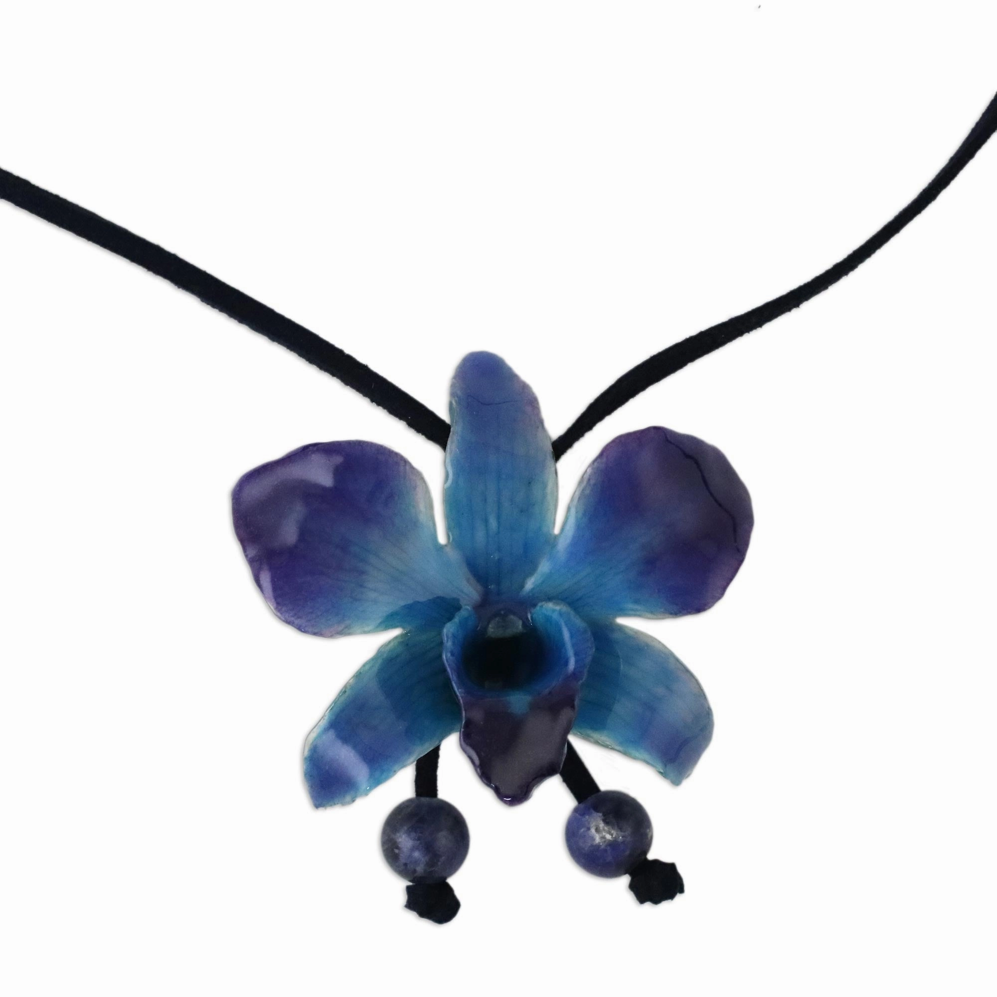 Midnight Blue Orchid & Sodalite Long Lariat Necklace