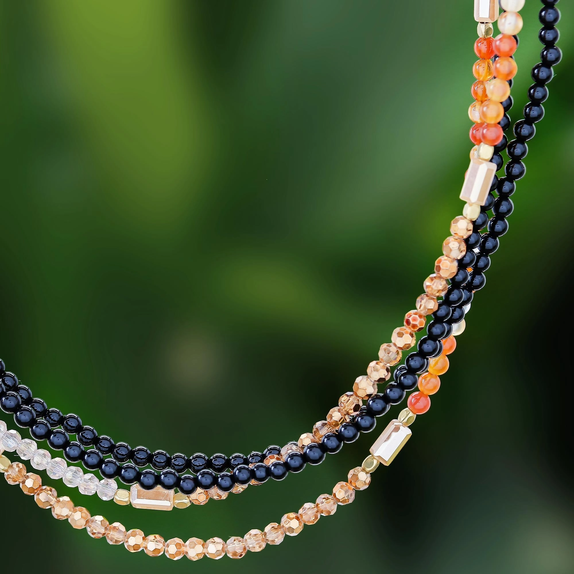 Midnight Love in Red-Orange Agate Long Beaded Strand Necklace in Red-Orange