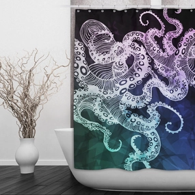 Midnight Octopus Shower Curtains and Optional Bath Mats Lighting,Lamps Fixtures