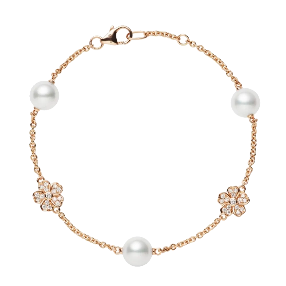 Mikimoto Floral Diamond and Pearl Bracelet