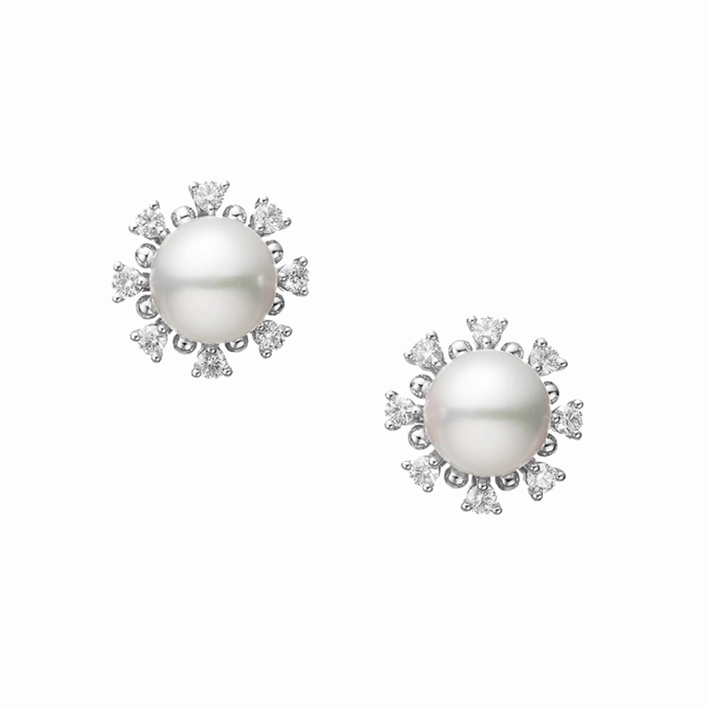Mikimoto Pearl and Diamond Earrings