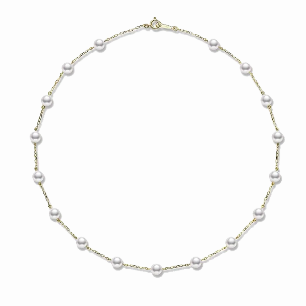 Mikimoto Pearl Chain Necklace Yellow Gold