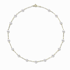 Mikimoto Pearl Chain Necklace Yellow Gold