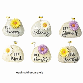 Mini Bee Rock with Daisy and Inspirational Message Figurine Decorative Mirror,Home Decor Mirror
