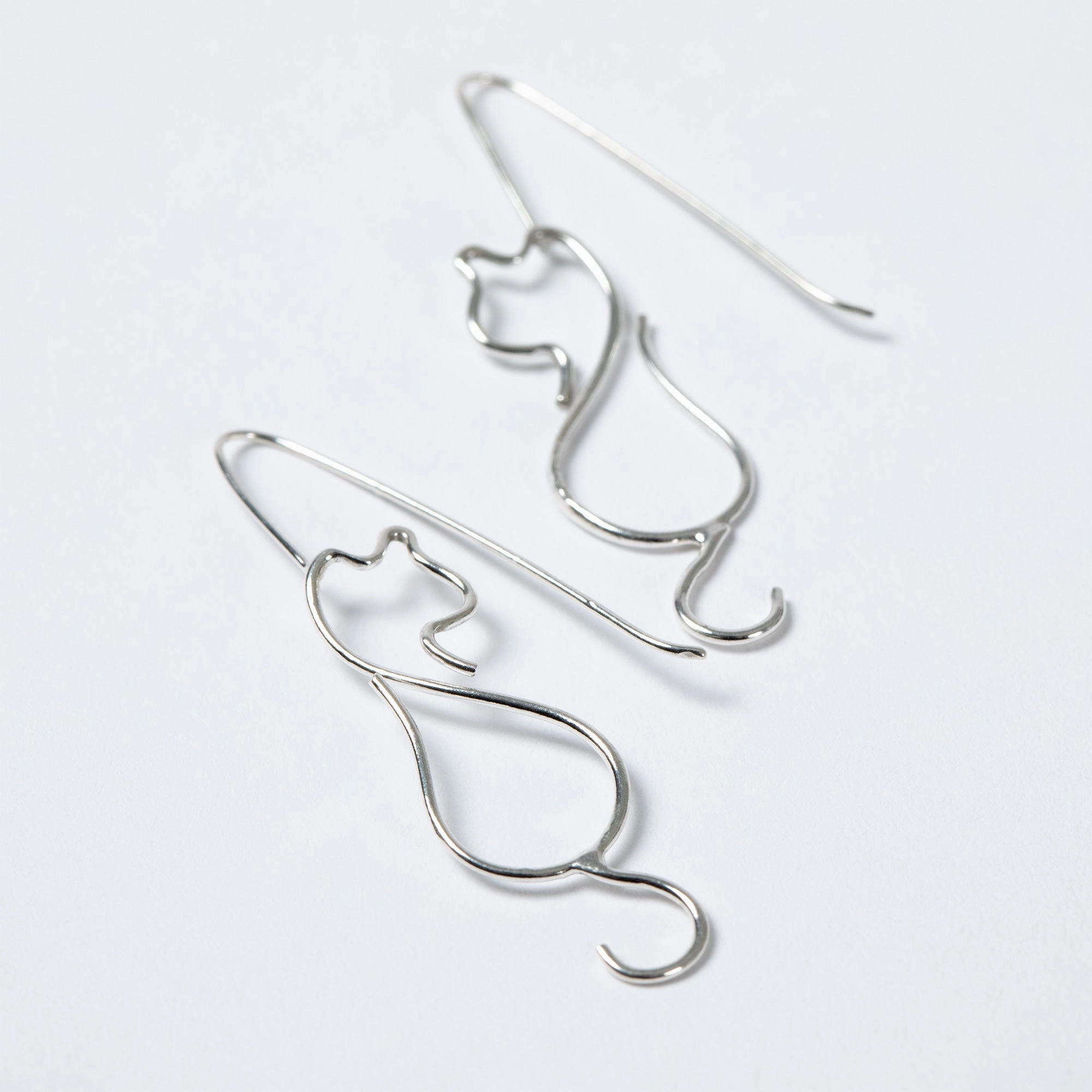 Minimalist Cat Wire Sterling Earrings