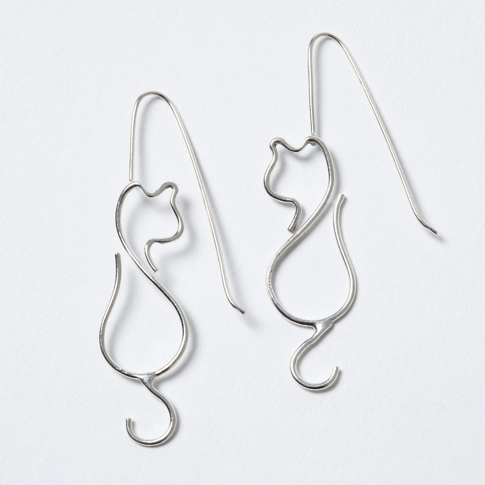 Minimalist Cat Wire Sterling Earrings