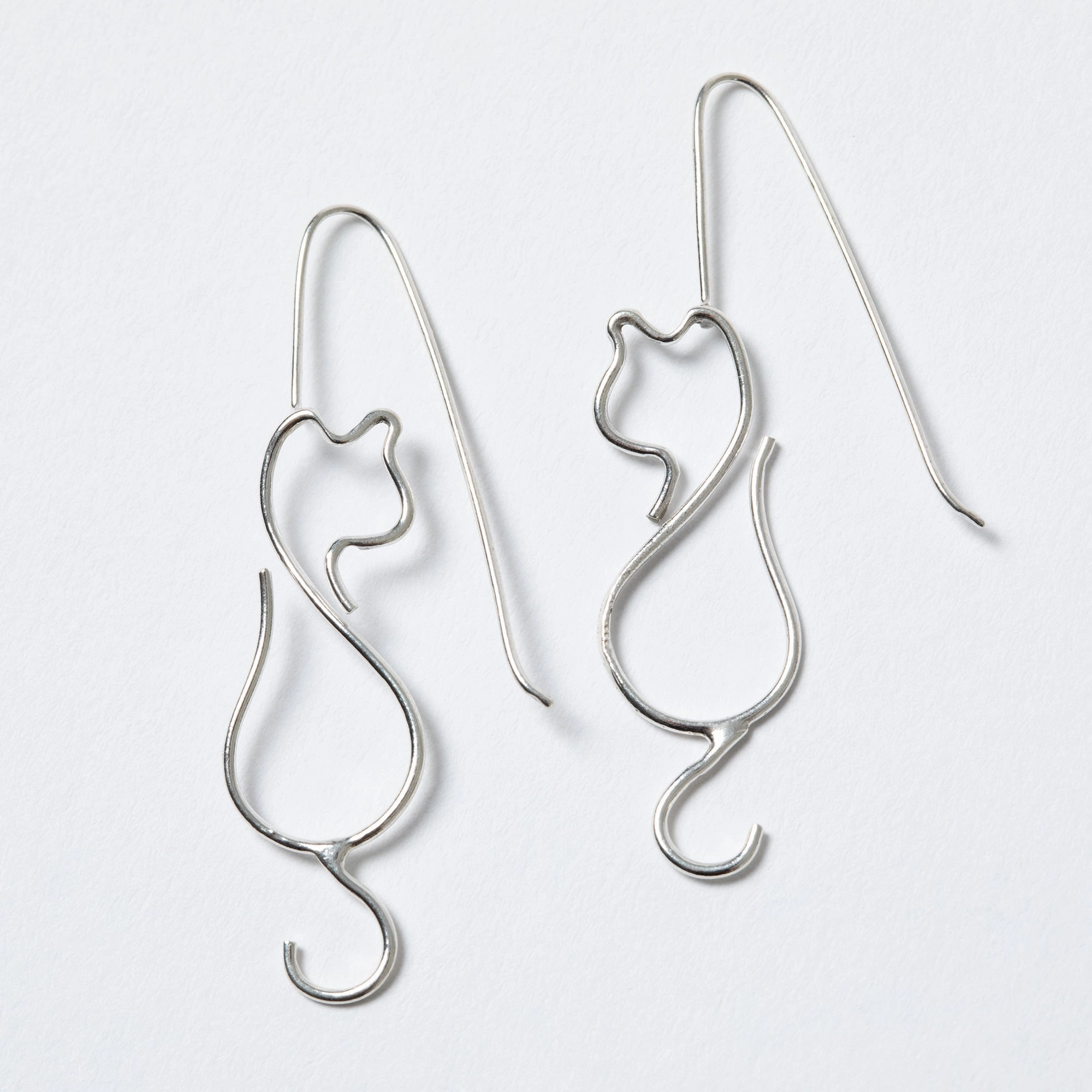 Minimalist Cat Wire Sterling Earrings