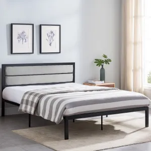Minimalistic Modern Iron Queen Bed Frame with Fabric Upholstered Headboard - NH656603 throw blanket, decorative pillow