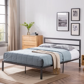 Minimalistic Modern Slat Iron Queen-Size Bed Frame - NH256603 throw blanket, decorative pillow