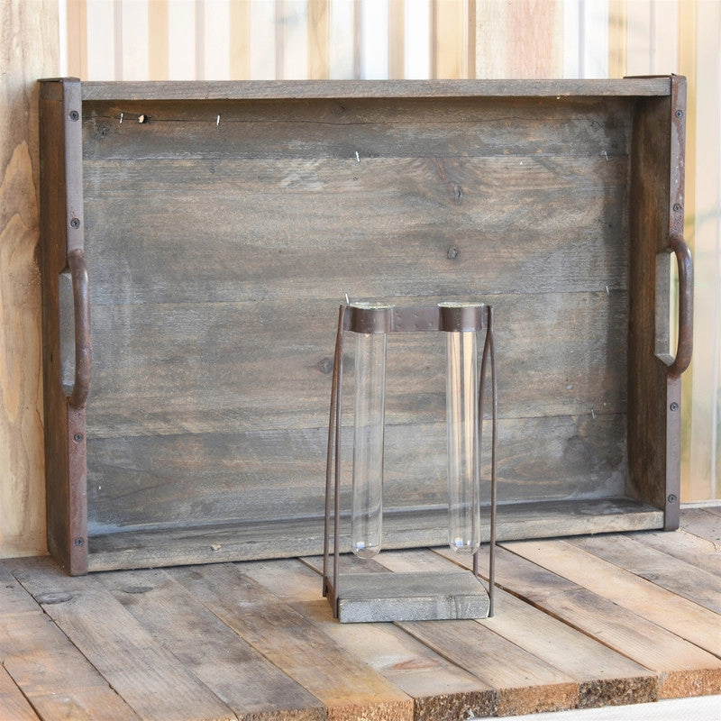 Mirabelle Double Tube Vase, Wood, Iron & Glass
