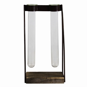 Mirabelle Double Tube Vase, Wood, Iron & Glass Vase,Ceramic Vase