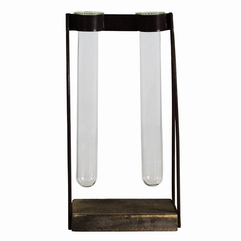 Mirabelle Double Tube Vase, Wood, Iron & Glass Vase,Ceramic Vase