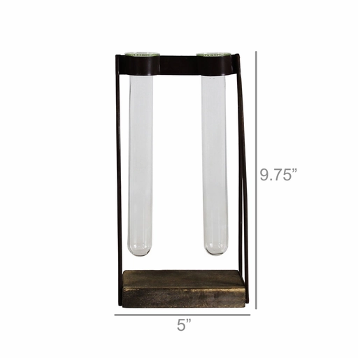 Mirabelle Double Tube Vase, Wood, Iron & Glass
