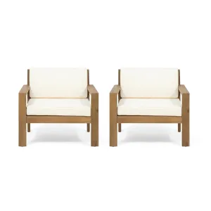Miranda Outdoor Acacia Wood Club Chairs with Cushions (Set of 2) patio chairs, outdoor seating