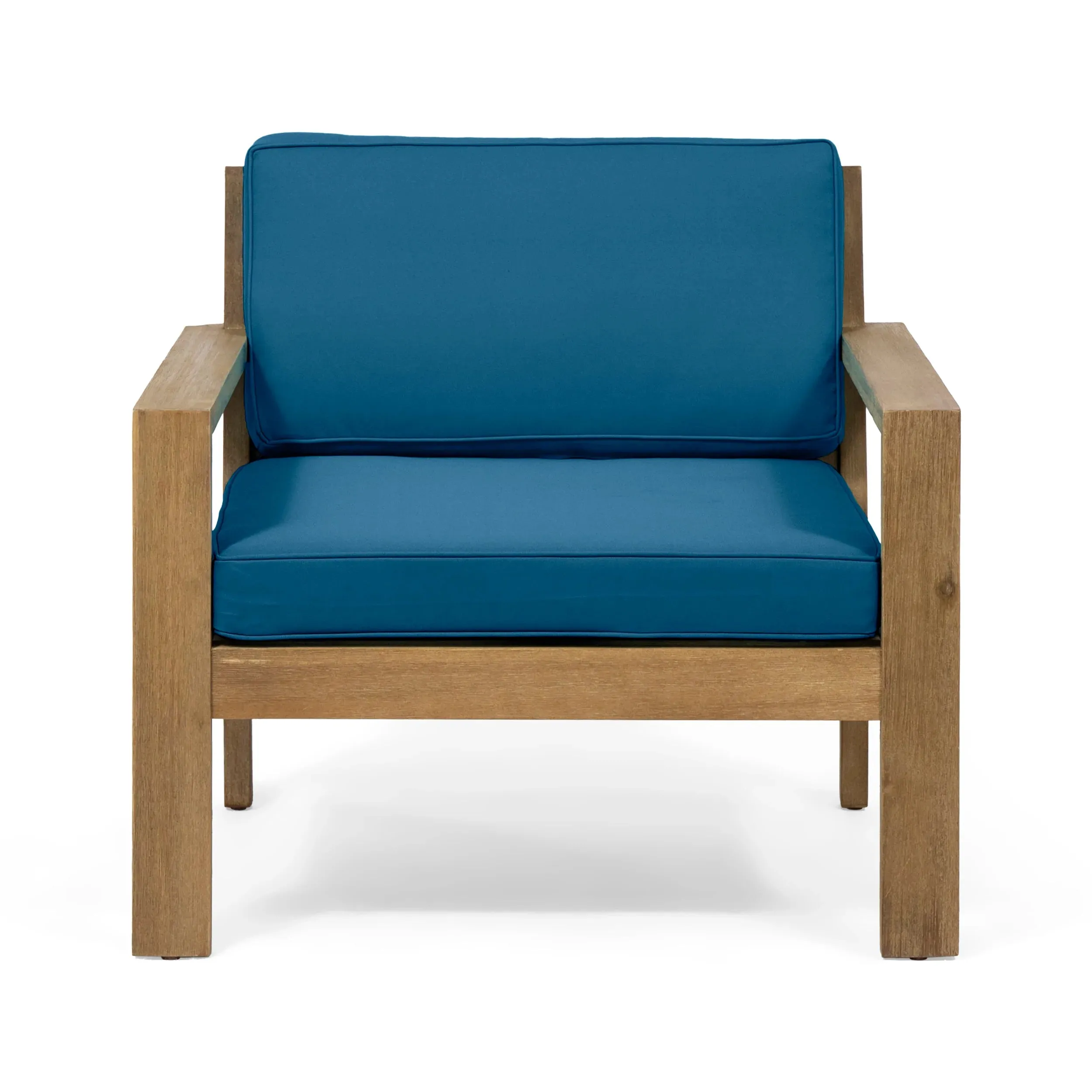 Miranda Outdoor Acacia Wood Club Chairs with Cushions (Set of 2)