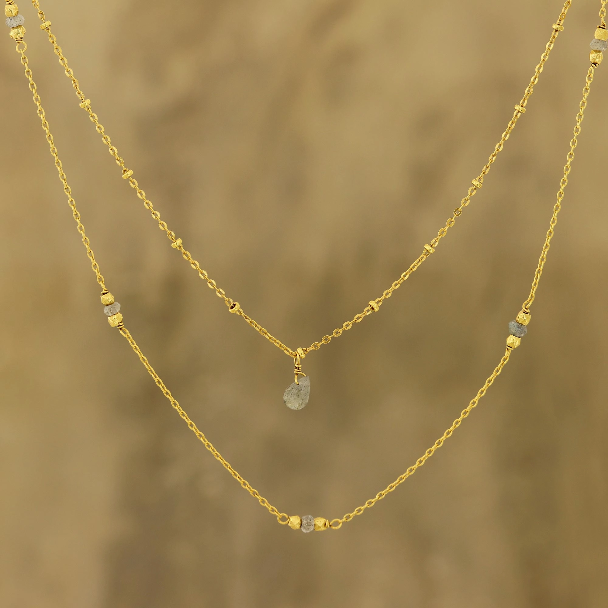 Misty Grace Gold Plated Labradorite Station Necklace from India